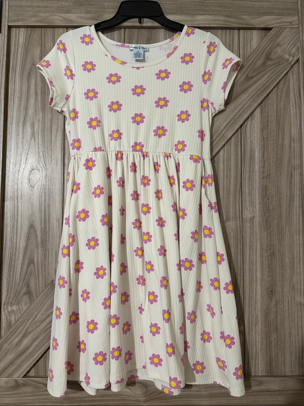 Girls' Cream Floral Short-Sleeve Casual Dress